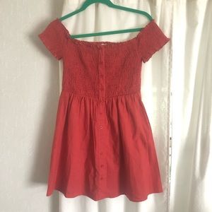 Sky and Sparrow Off the Shoulder Coral Dress